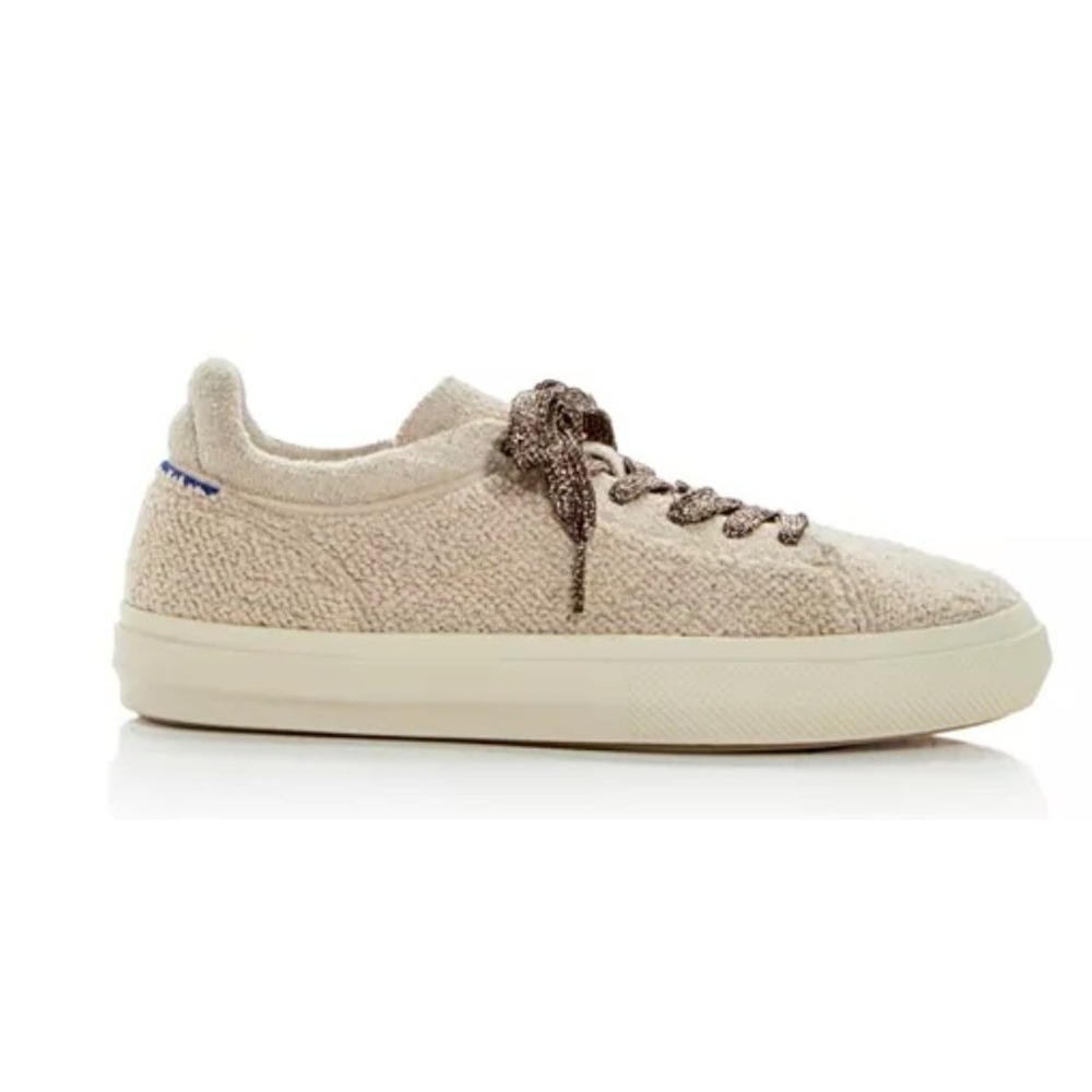 Rothy's The Lace‎ Up Sneaker Women 7.5 Oatmeal Beige Boucle Textured Metallic